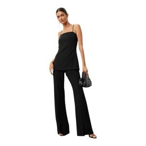 Black Halo Jaslyn Jumpsuit Adjustable Straps Wide Leg in Black Crepe Size 0